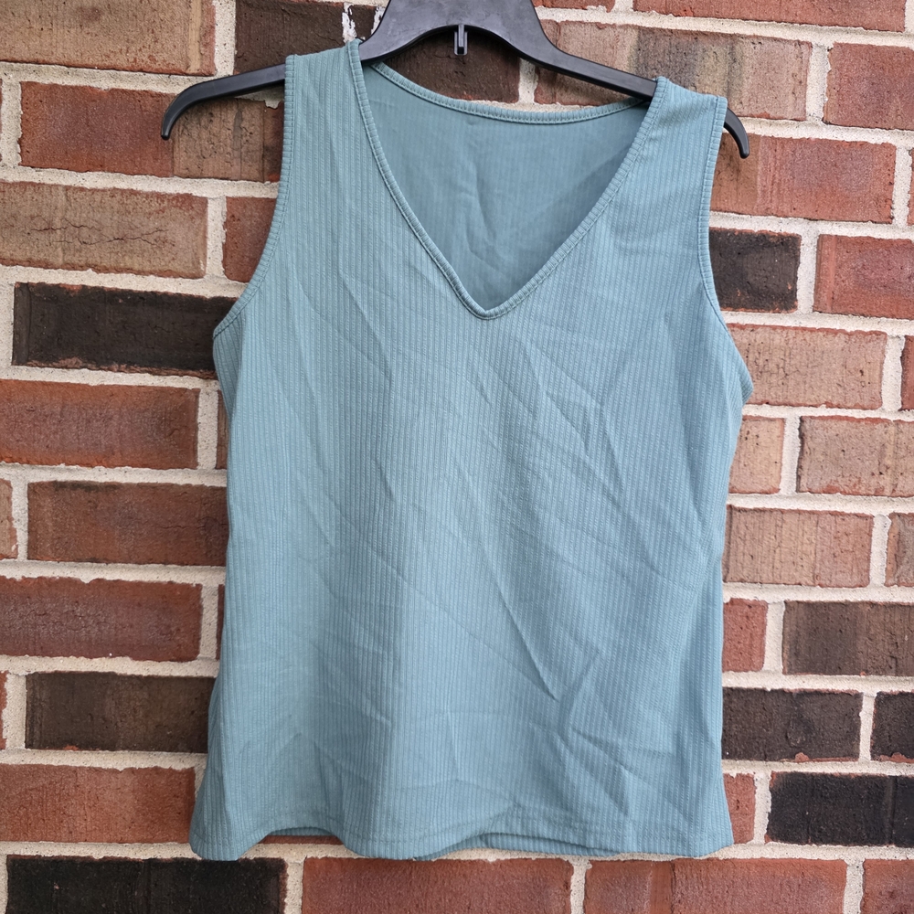 Sleeveless Teal Ribbed Women's Top